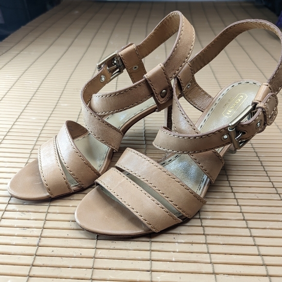 Coach "Rapture" Open Toe criss cross brown leather strap Slingback Sandal Shoe S - Picture 1 of 10